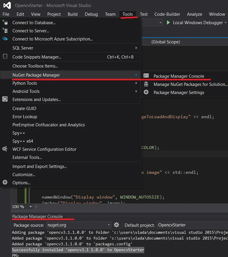 Opencv NUGET console
