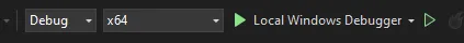 The Visual Studio toolbar with the project set to Debug and x64