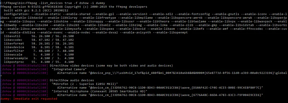 FFMPEG devices list