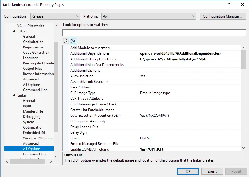 opencv visual studio library setting