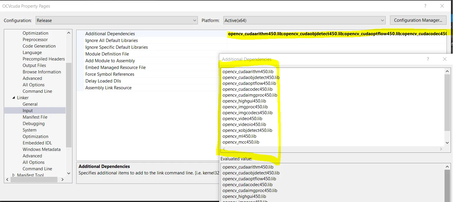 Visual studio additional dependencies opencv cuda