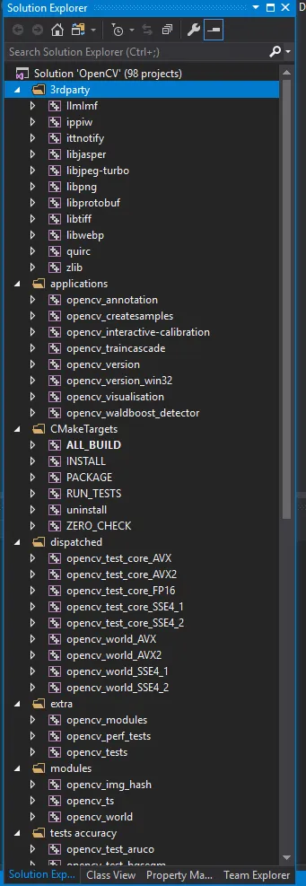 Build opencv in visual studio