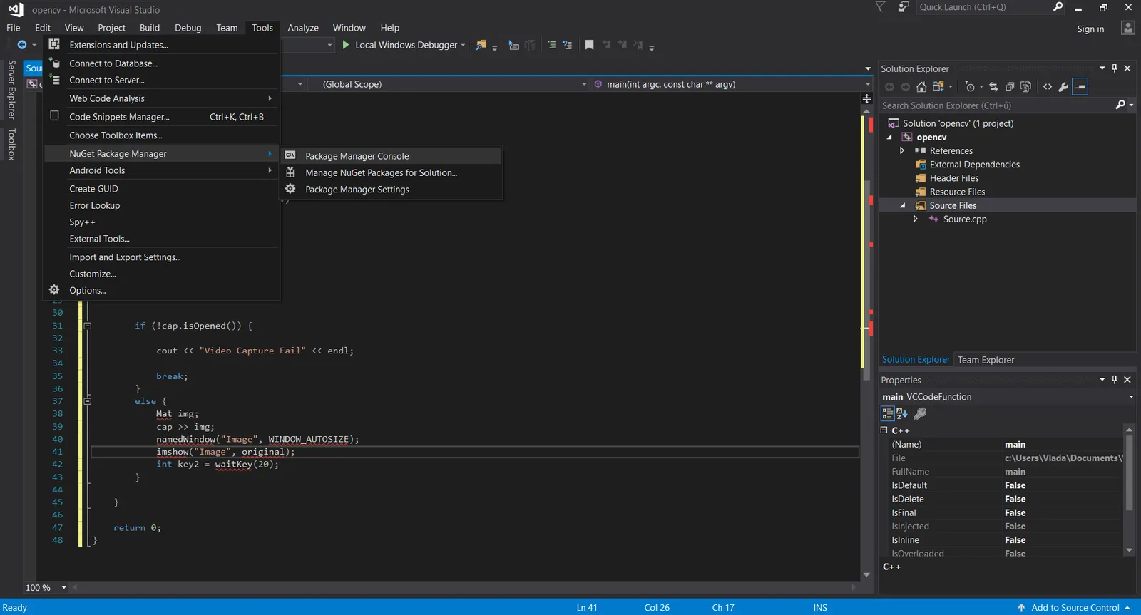 opencv visual studio 2017