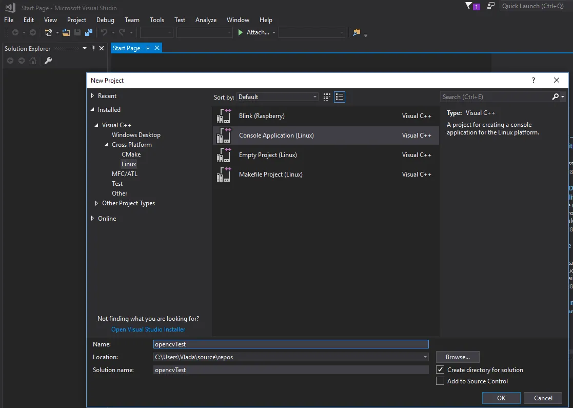 Visual Studio console linux application