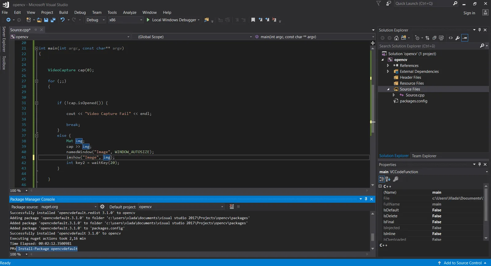 opencv visual studio 2017