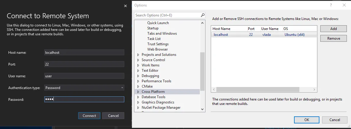Visual studio connect to linux subsystem