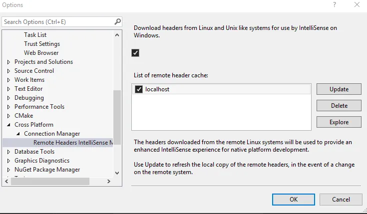 Headers from remote machine visual studio